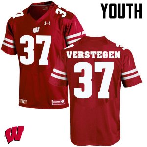 Youth Wisconsin Badgers NCAA #37 Brett Verstegen Red Authentic Under Armour Stitched College Football Jersey XN31I10KT